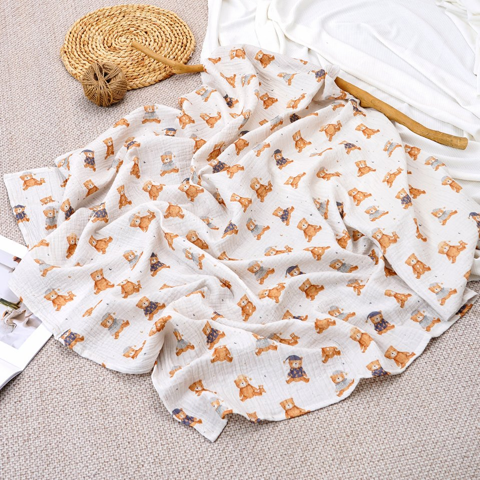 100%Cotton Digital Printed Organic Muslin Quilt Super Soft Knitted Receiving Blanket