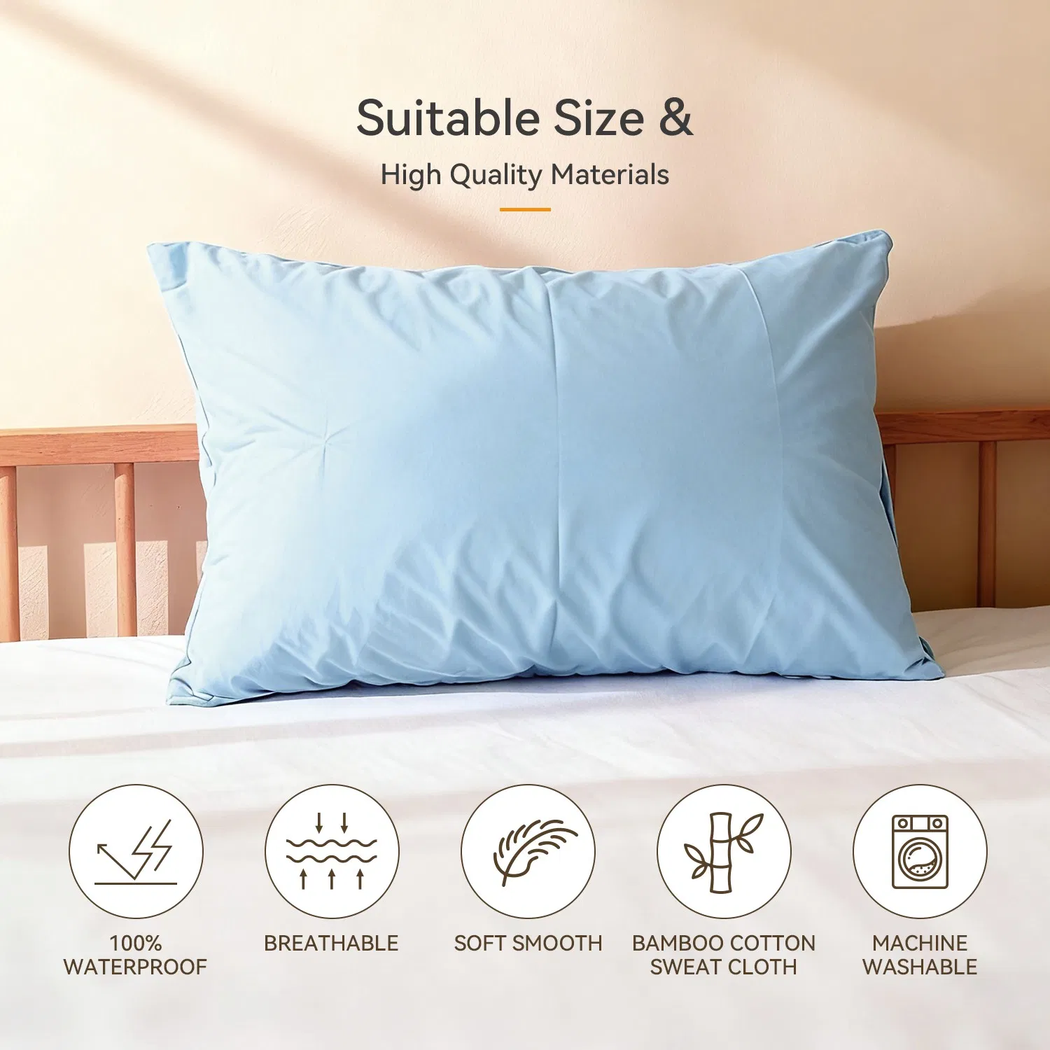 OEM&amp; ODM Bedding Waterproof Standard Pillow Protector Cover Set of 2 Pillow Case