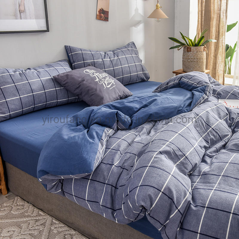 Home Bedding Cotton Fabric Bed Sheet High Quality Wholesale Smooth Steel Blue Plaid