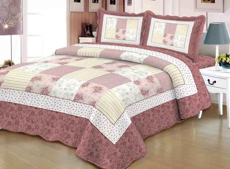 Luxury Quilted Rose Patchwork Cotton Wedding Bedspread Set, Wholesale Bedspread