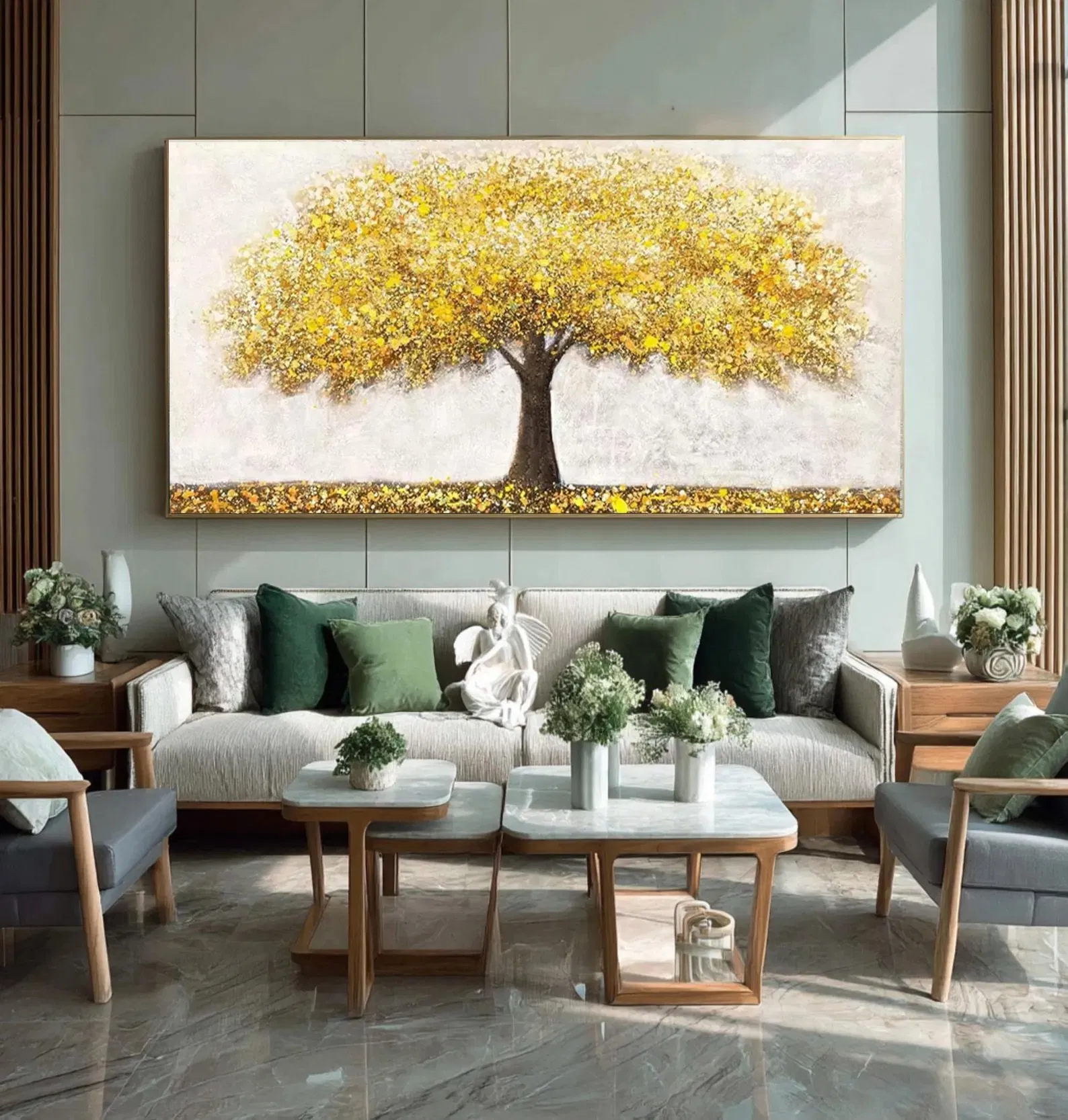 Textured Golden Tree of Life Oil Painting Abstract Minimalist Canvas Art
