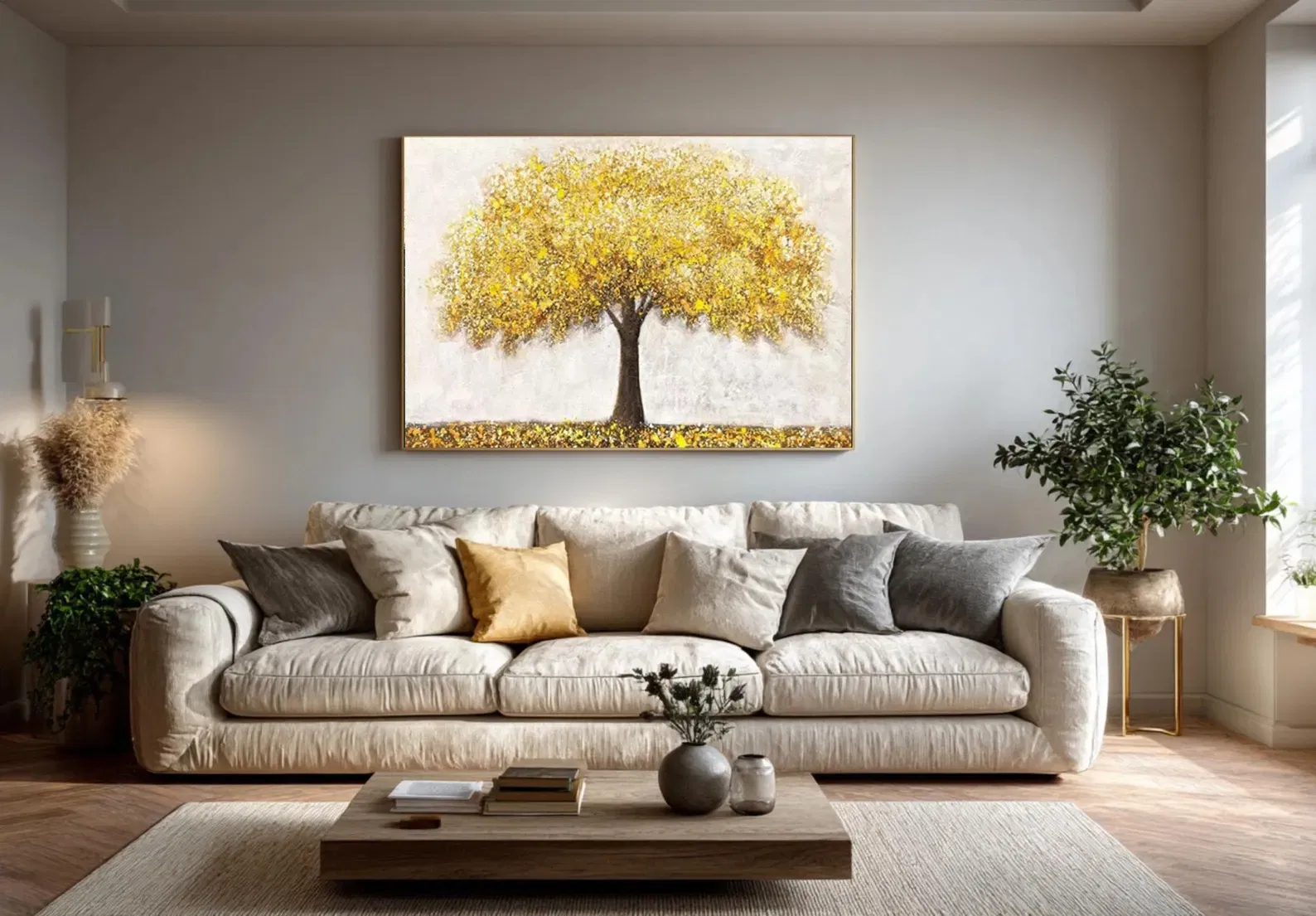 Textured Golden Tree of Life Oil Painting Abstract Minimalist Canvas Art