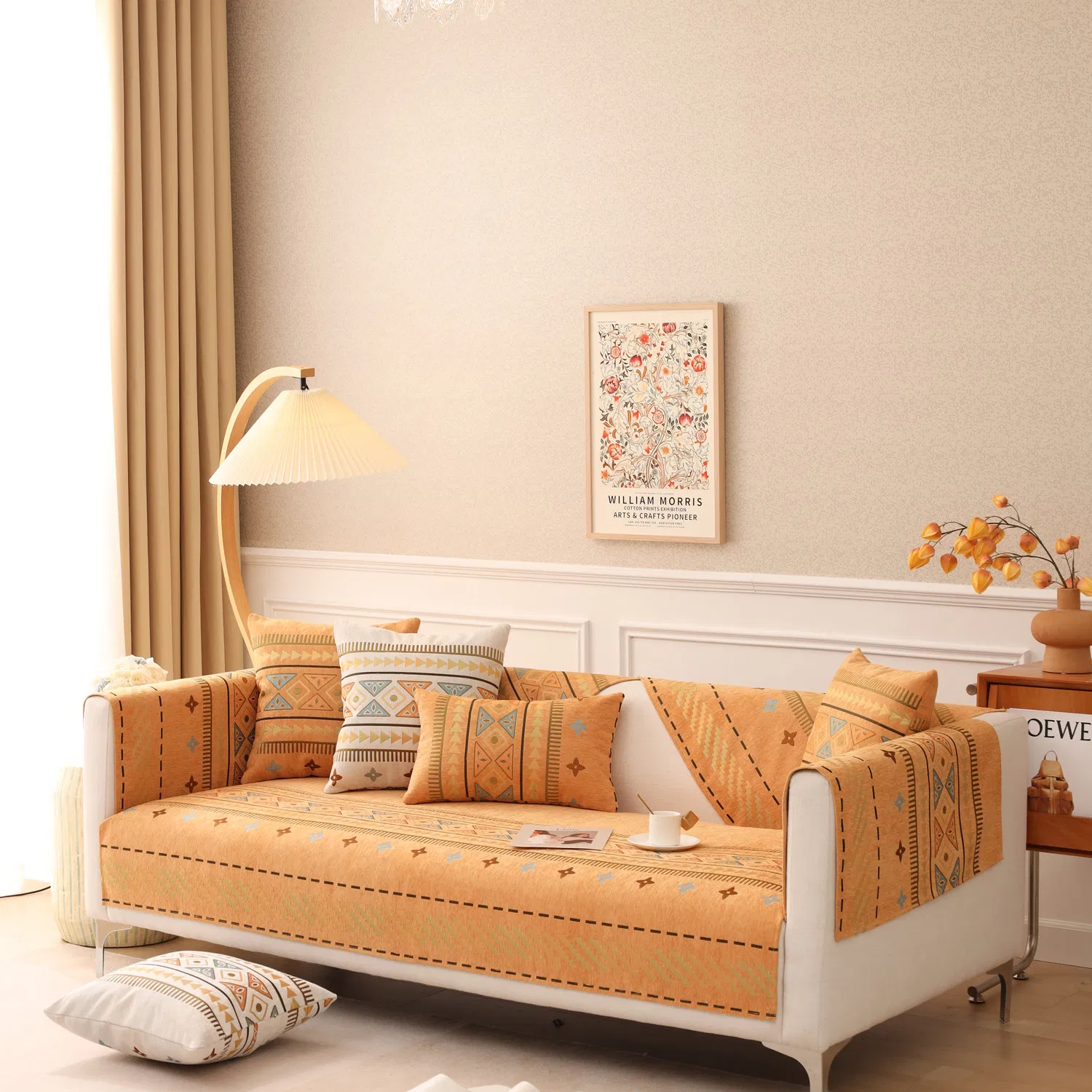 Bohemian Style Thick and Warm Polyester Sofa Cushion Cover with Anti Slip Feature