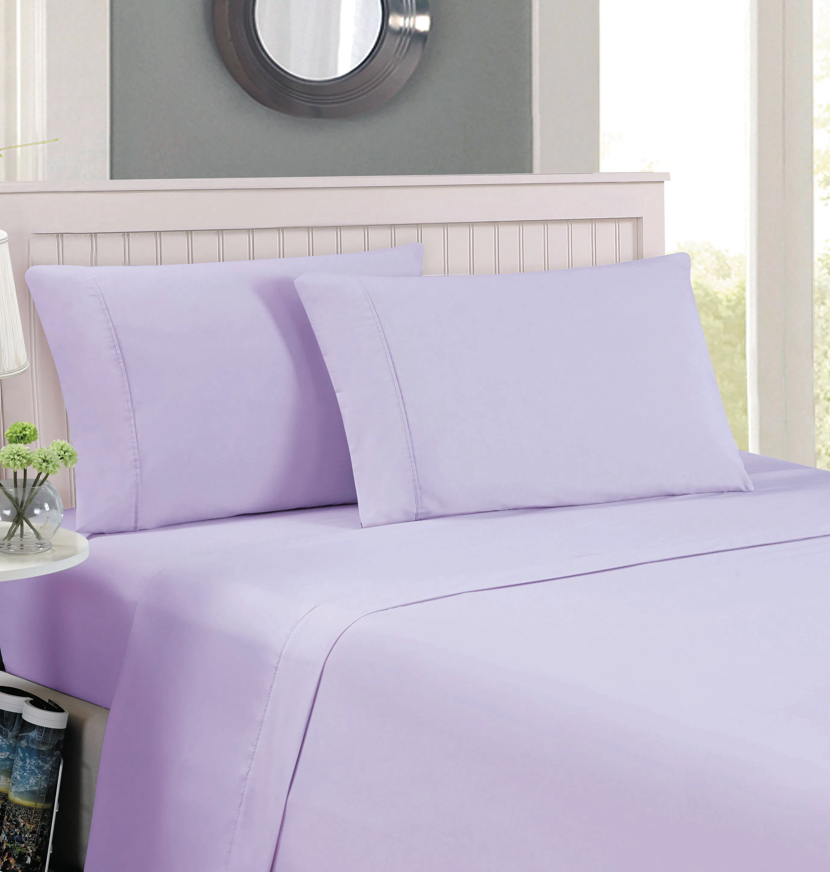 Popular 1800 Tc Soft Like Egyptian Cotton and Wrinkle Free Wholesale Brushed Microfiber Sheet Set Lavender Color with Piping
