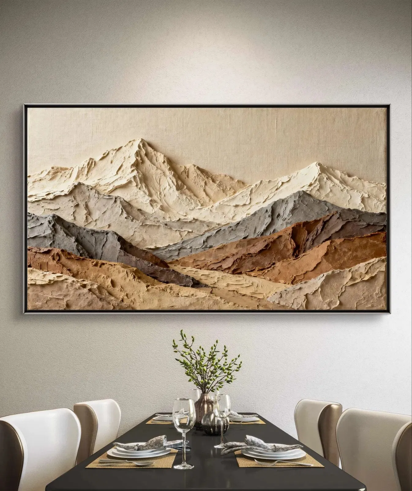 3D Textured Mountain Wall Art Minimalist Beige Taupe Earth Tone Abstract Art