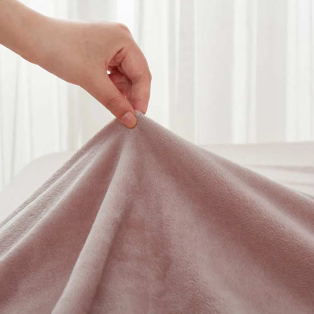 Softness Flannel Bed Fitted Sheet Plastic Around Pink Color