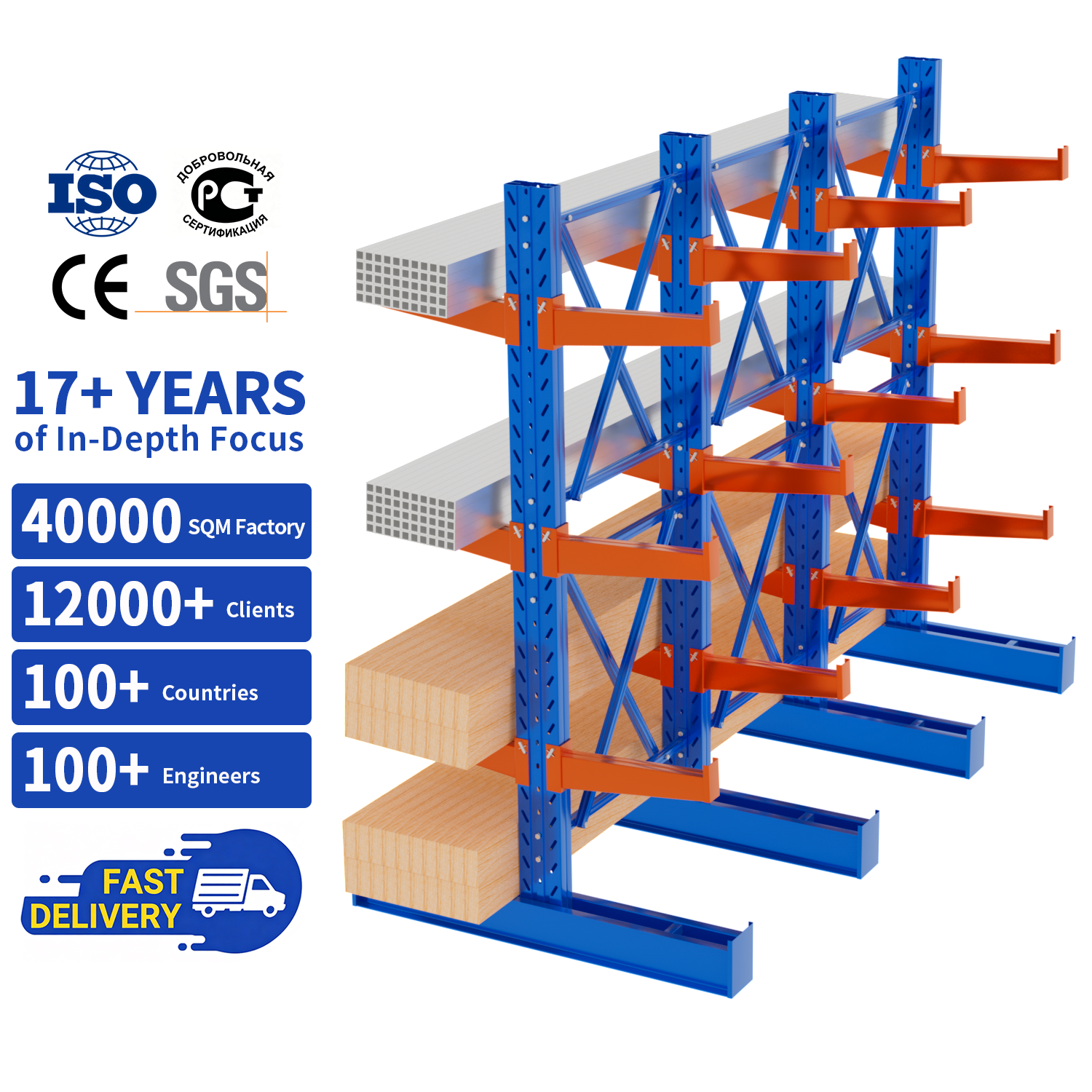 Cantilever Multi-Level Adjustable Arm Heavy Duty Cold Rolled Steel Rack Detachable Design Customizable Length Double-Sided