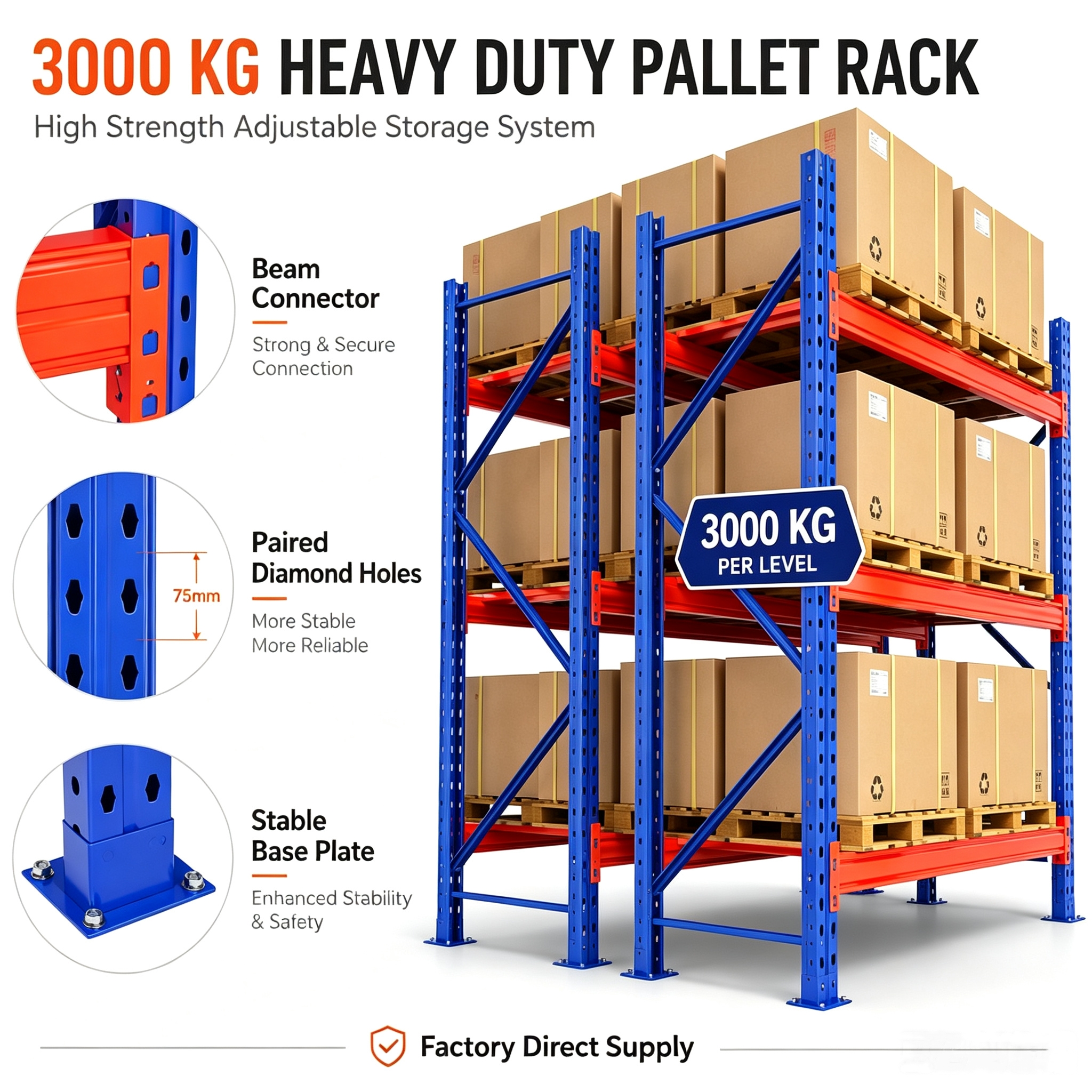 Factory Direct Selective Pallet Rack Heavy Duty Industrial Warehouse 1000-3000kg Load Capacity Cold Room Pallet Racking System