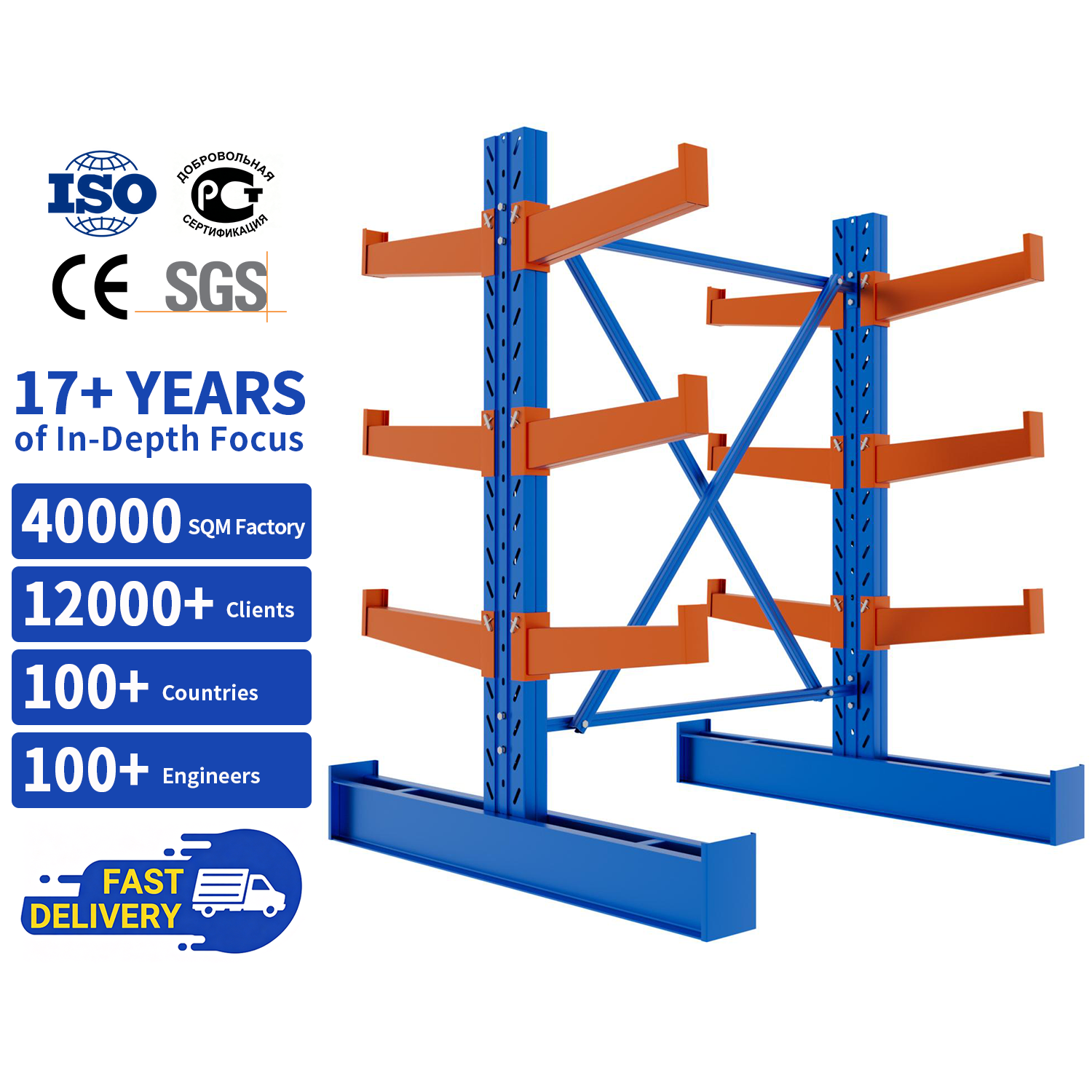 Heavy Duty Cantilever Rack 5-Layer High-Load with Durable Steel Construction for Industrial Profiles Long-Span Storage
