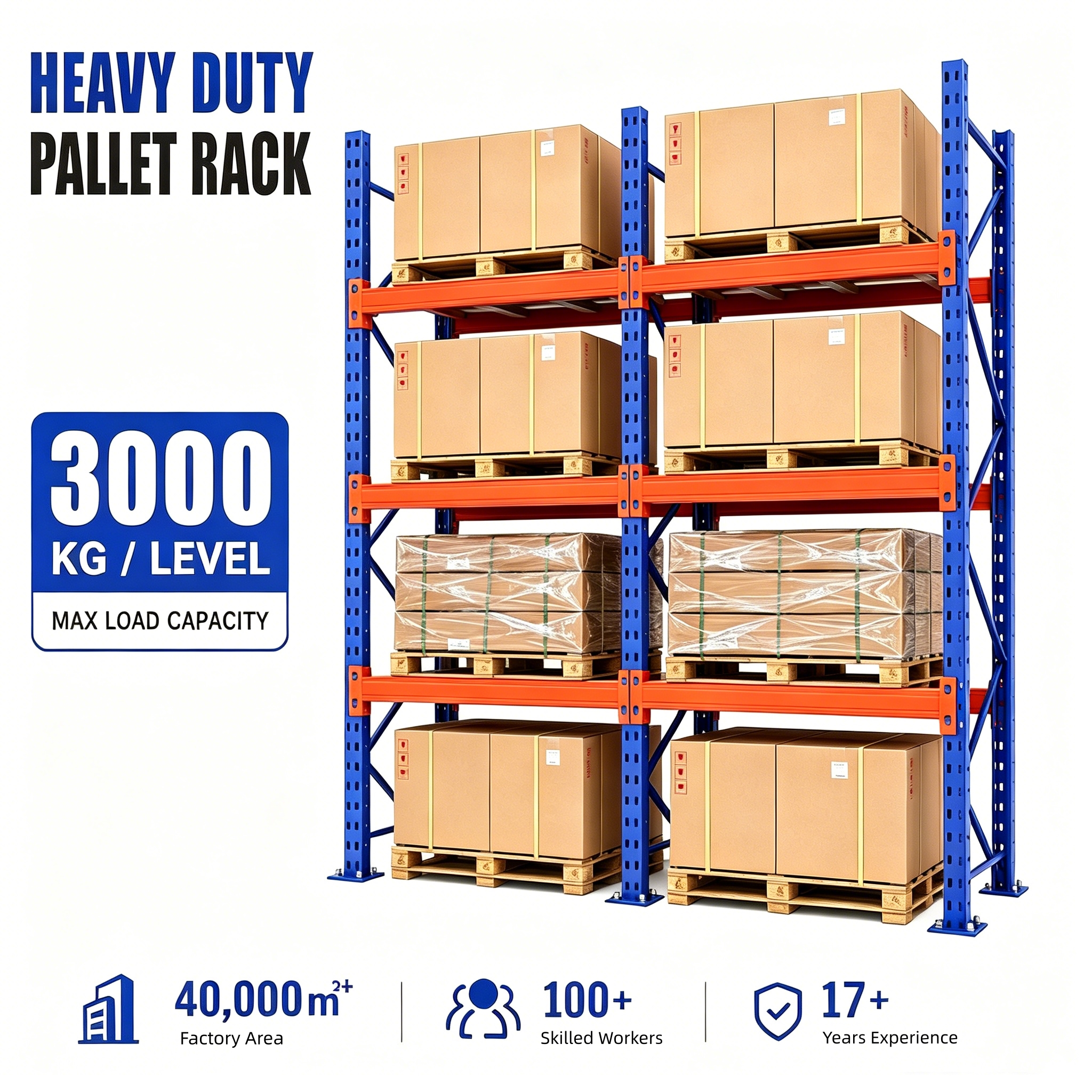 5 Beam Layers 3000KG Heavy Duty Selective Pallet Racks Industriales Warehouse Racking System for Palletized Cargo Storage