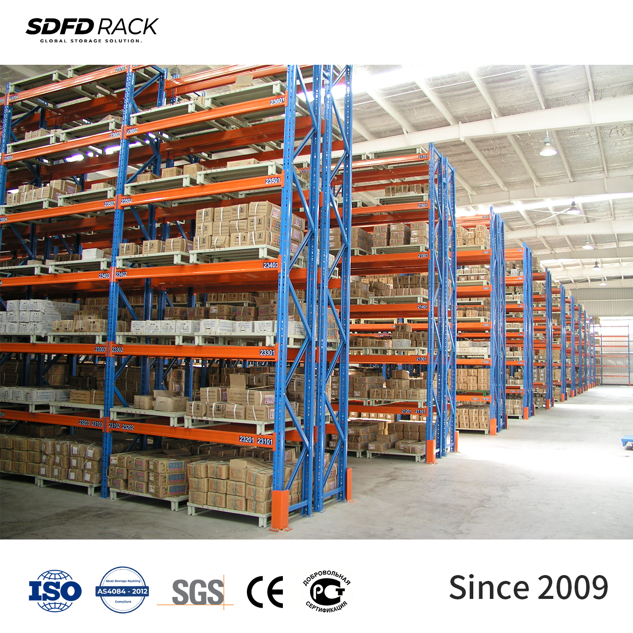 High Capacity Industrial Storage Rack Blue & Orange Metal Conventional Pallet Racking for Heavy Duty Goods Warehouse Storage