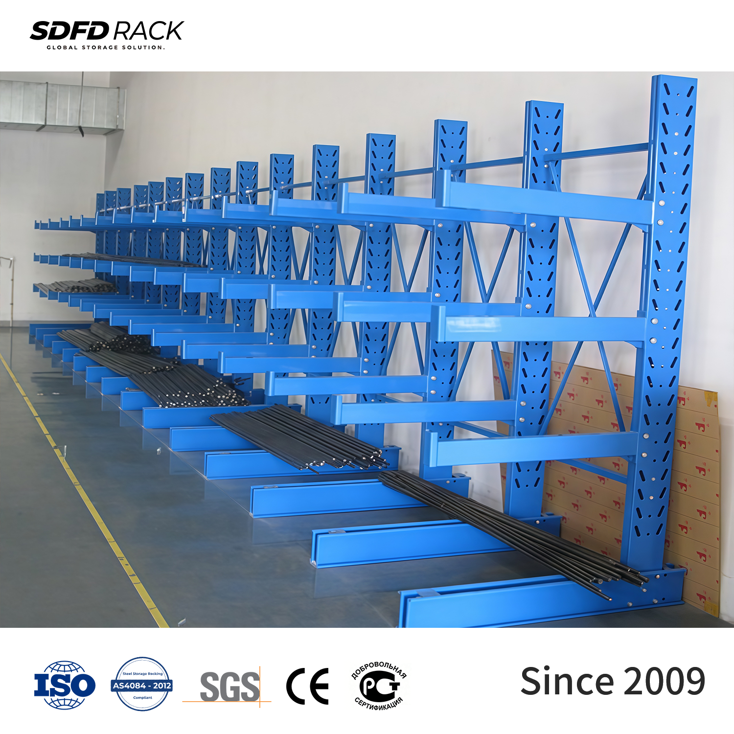 Heavy Duty Multi-Level Cantilever Racks with Adjustable Arms Custom Length Double-Sided Design for Outdoor Storage