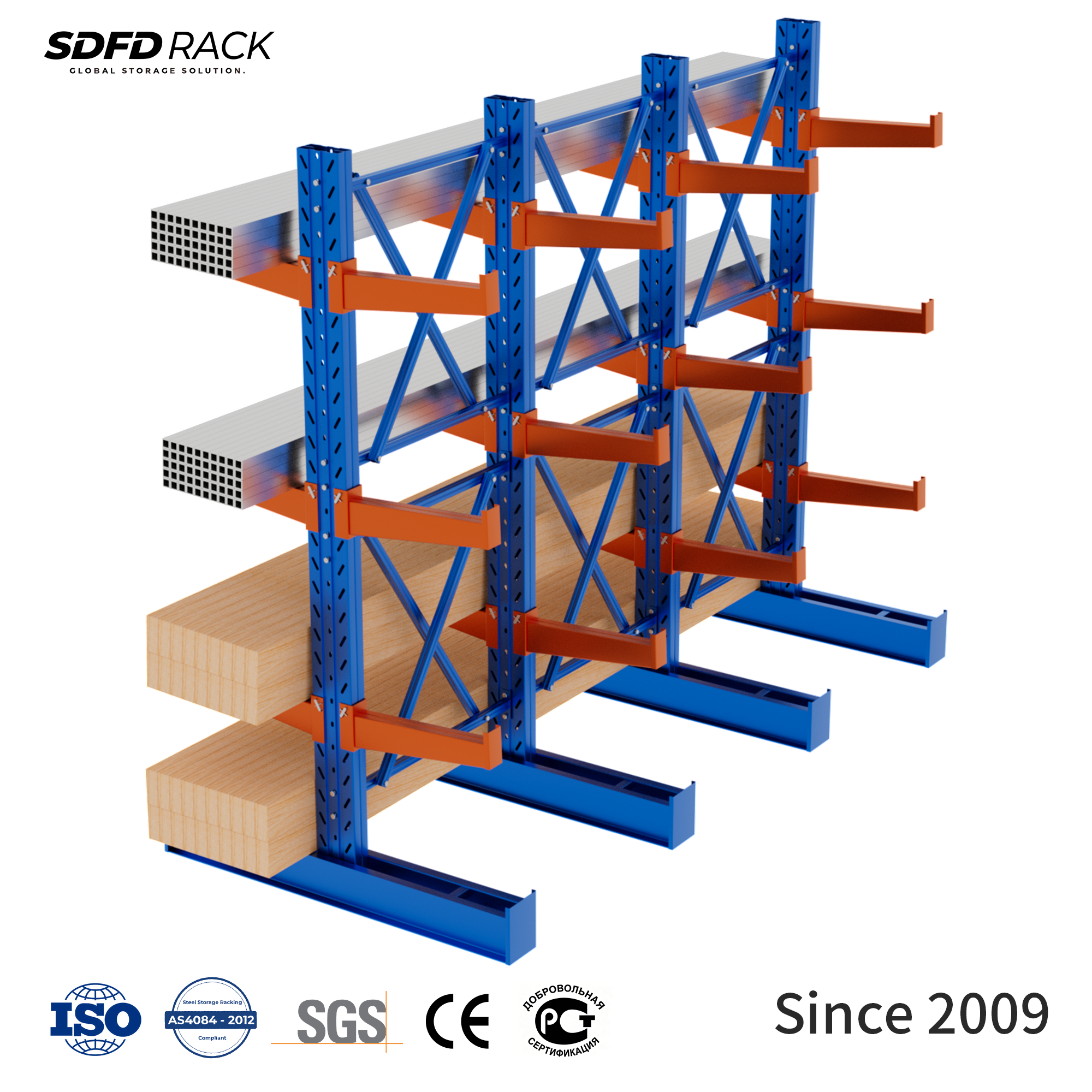 Heavy Duty Cold Rolled Steel Cantilever Racks with Multi-Level Adjustable Design for Construction Material Storage