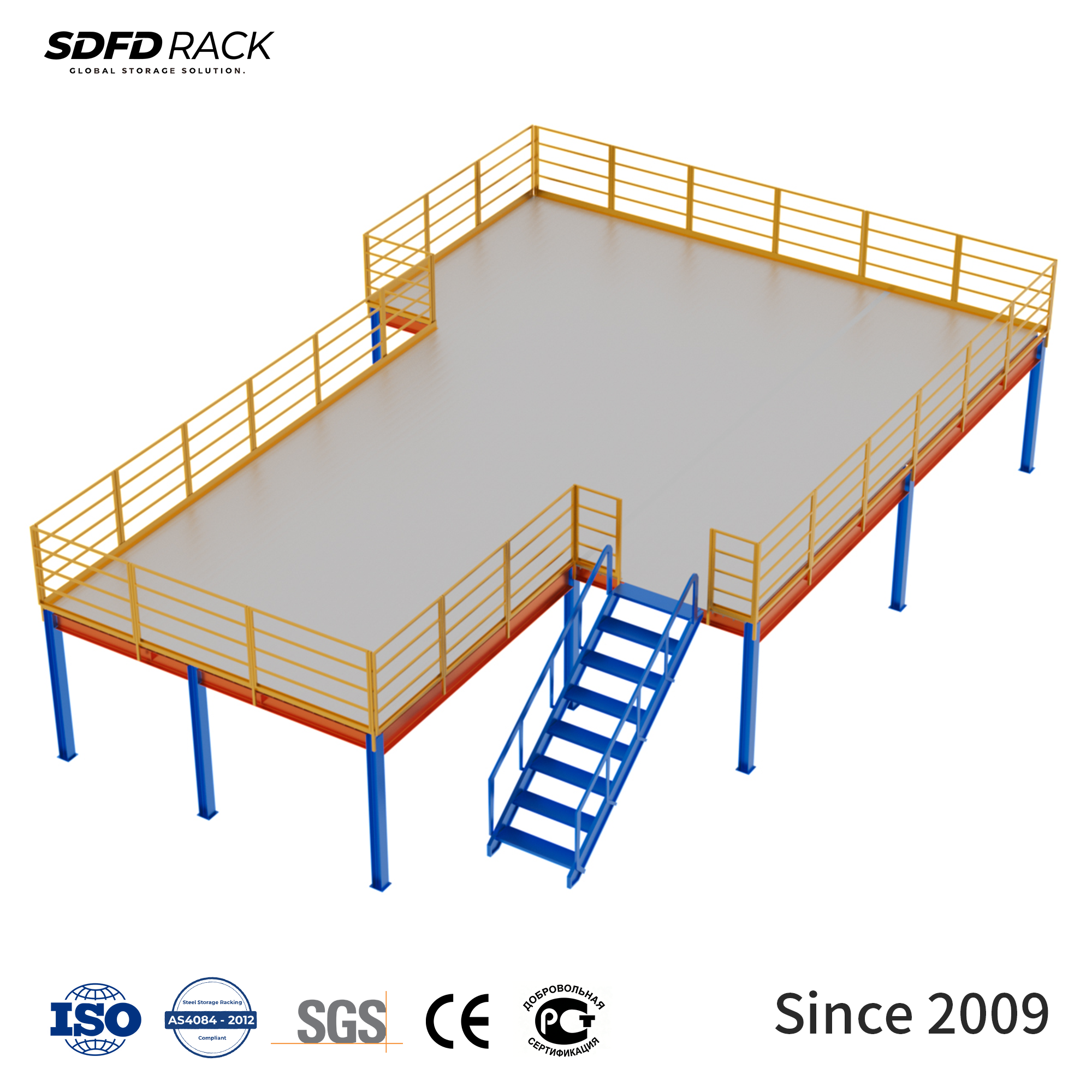 High Warehouse Mezzanine Floor With Stairway Space-Saving Heavy-duty Steel Structure Mezzanine Platform