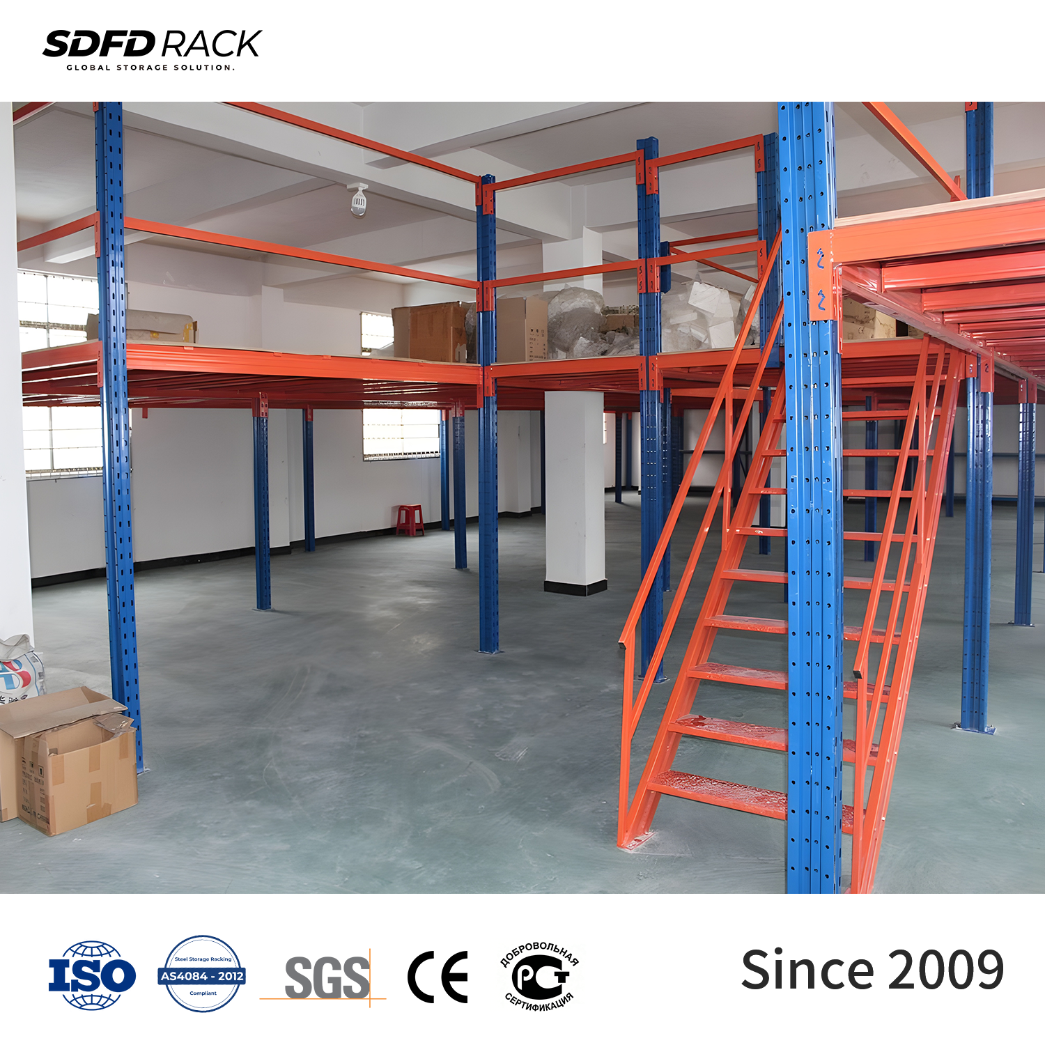High Bearing 300~1000kg/m Support Steel Structure Mezzanine Platform Metal Shelf Stairs Industrial Goods Storage CE Certified