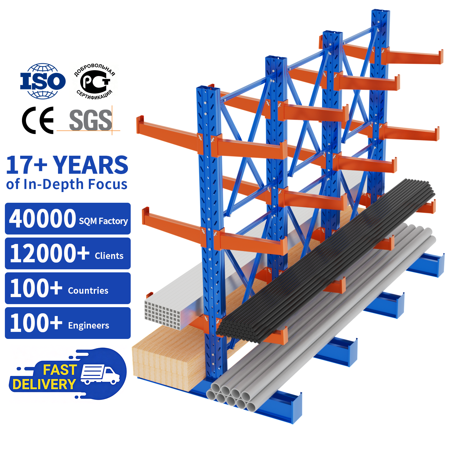 Adjustable Heavy Duty Durable Cantilever Racking System Space-saving Cantilever Rack for Warehouse Storage