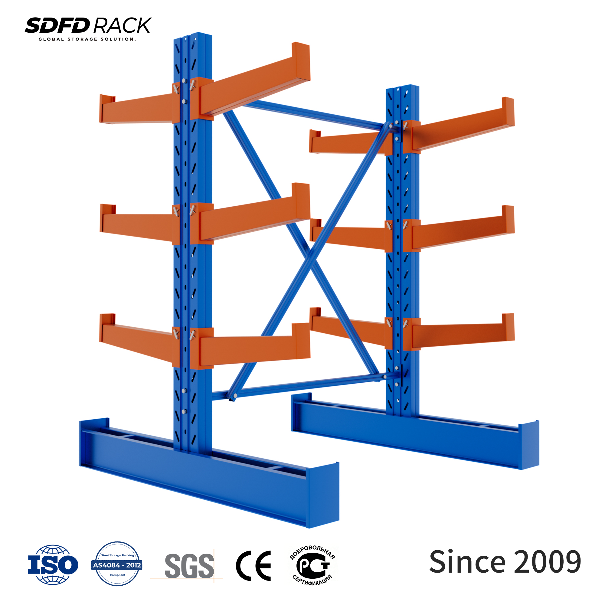 Custom Multi-Level Cantilever Racking Heavy Duty Arm Steel Warehouse Cantilever Racks for Pipe Lumber Fabric Roll Storage