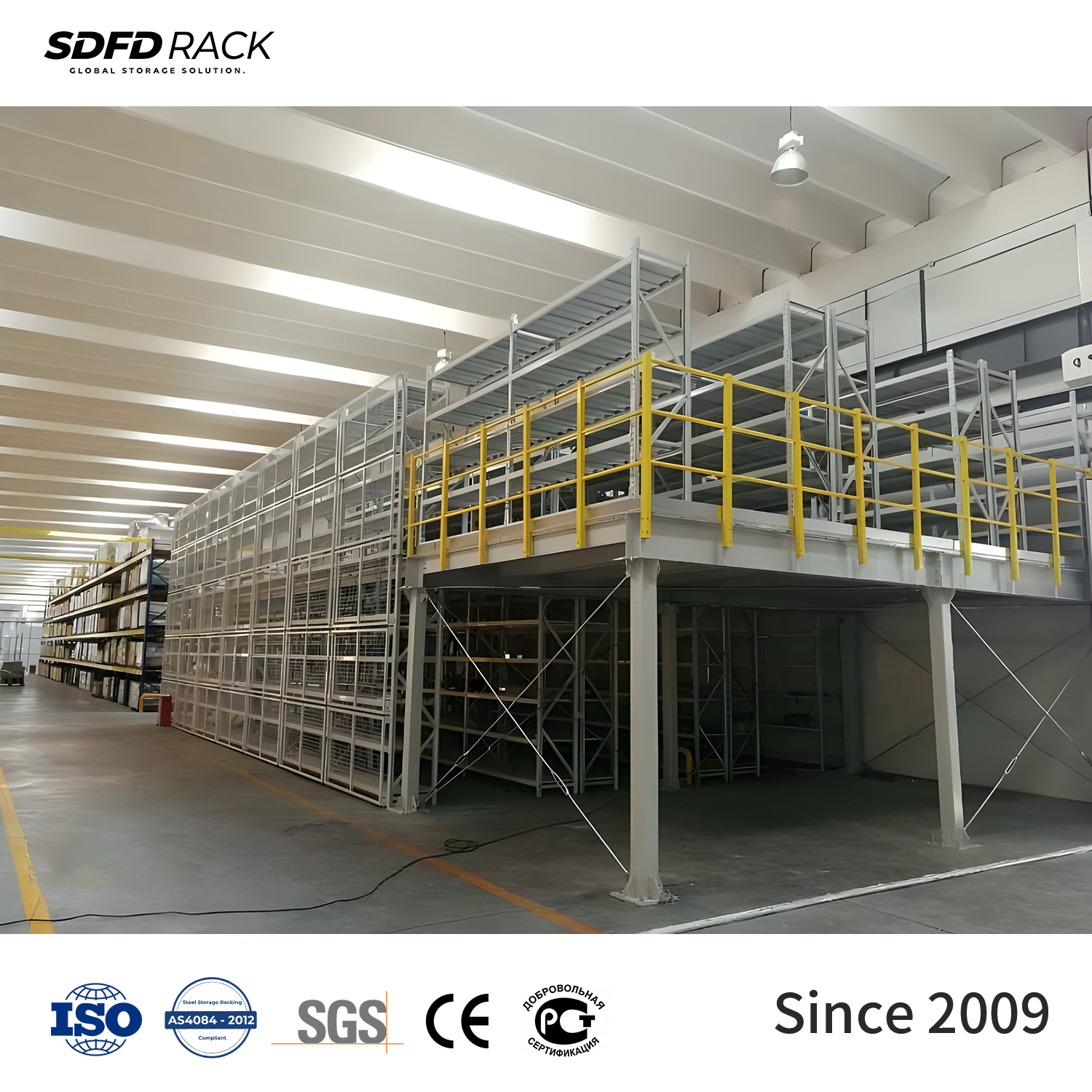 SDFD High Warehouse Mezzanine Floor With Stairway Heavy Duty Palletized Cargo Steel Structure Mezzanine Platform
