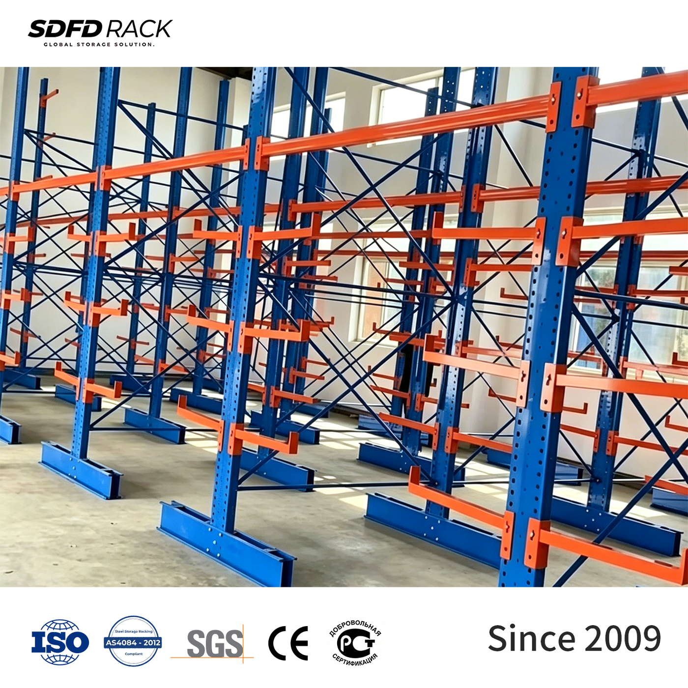 Heavy Duty Cold Rolled Steel Cantilever Racks-Multi-Level Adjustable Storage System Single/Double-Sided Arms Epoxy Powder Coated
