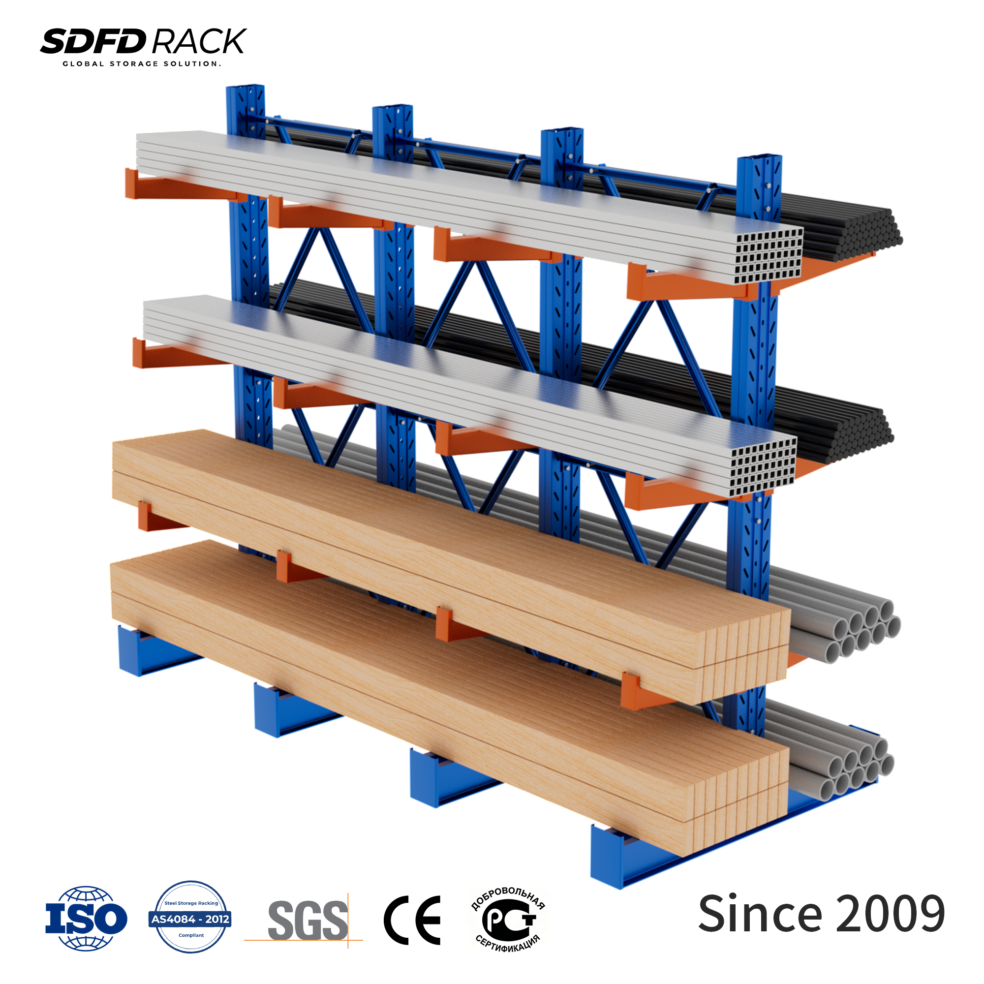 Heavy Duty Cold Rolled Steel Cantilever Racks with Multi-Level Adjustable Design for Construction Material Storage