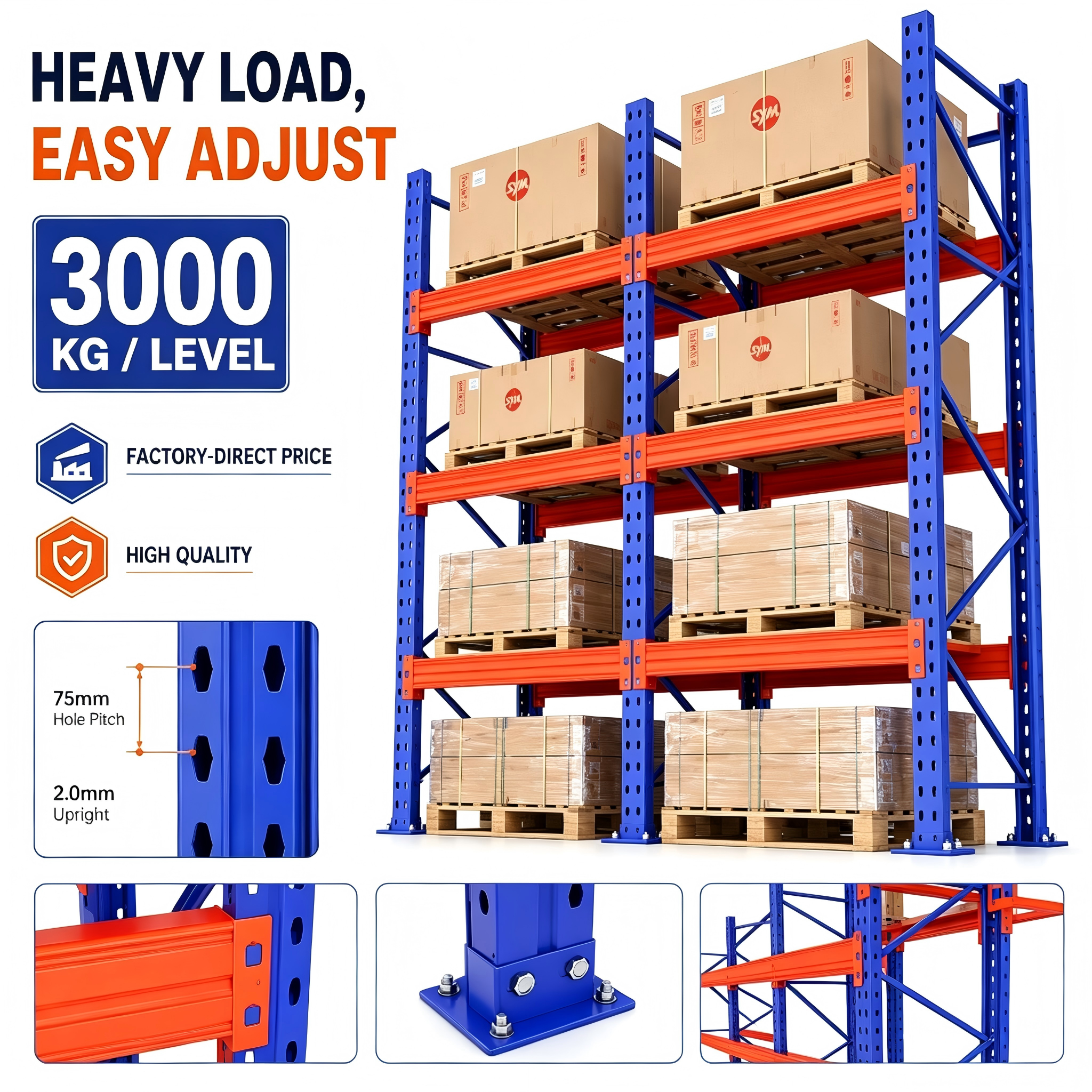 Factory Direct High Load Metal Pallet Racking Industrial Steel Heavy Duty Pallet Rack Warehouse Shelf System for Storage Goods