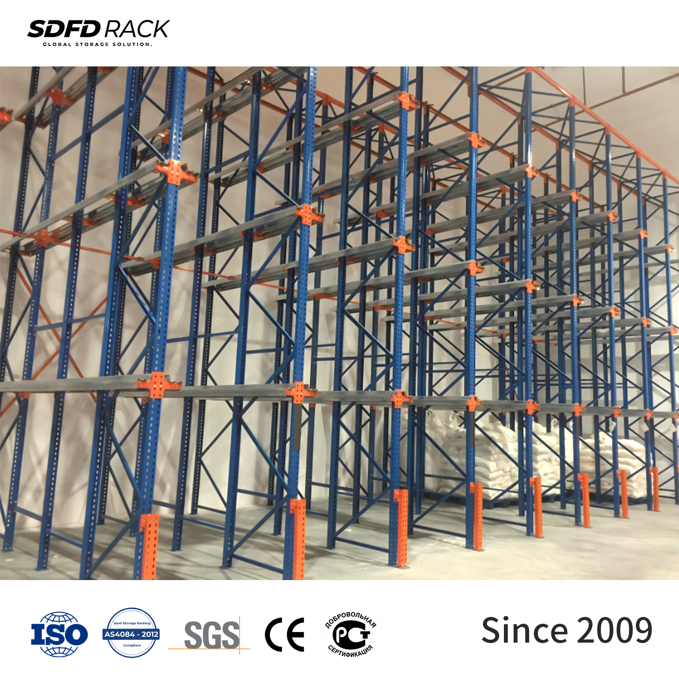 1000kg Heavy Duty 5 Layer Adjustable Steel Warehouse Pallet Racking LIFO Drive-In Rack System