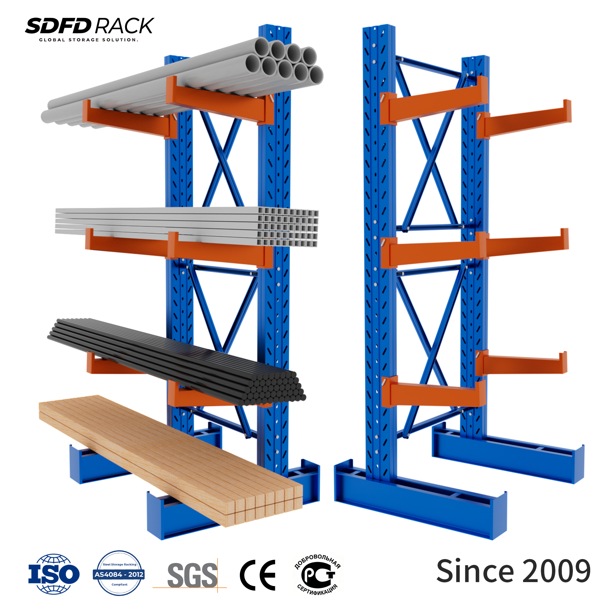 Heavy Duty Cold Rolled Steel Cantilever Racks with Multi-Level Adjustable Design for Construction Material Storage