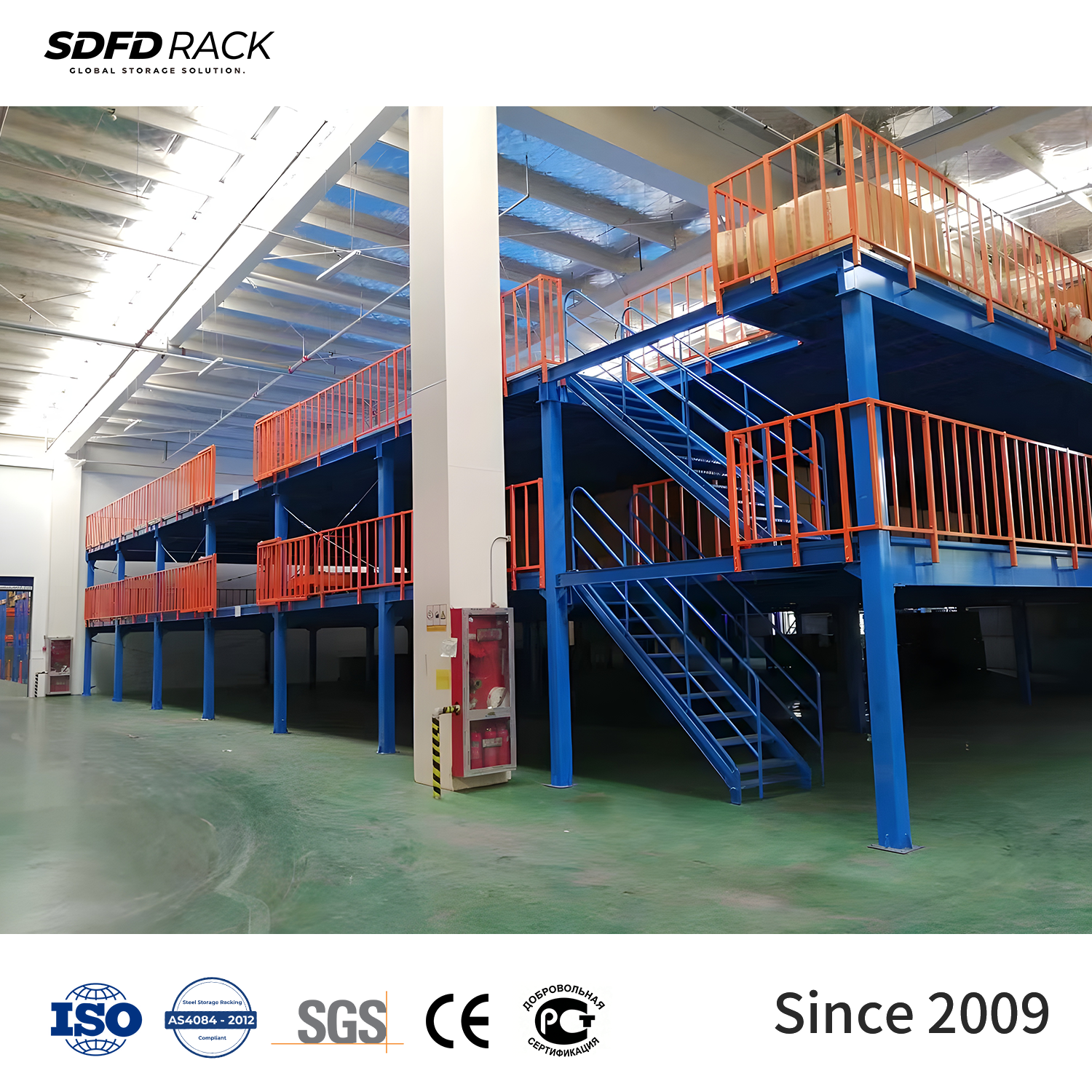 High Warehouse Mezzanine Floor With Stairway Customized Double Layer Space-Saving Heavy-duty Steel Structure Mezzanine Platform