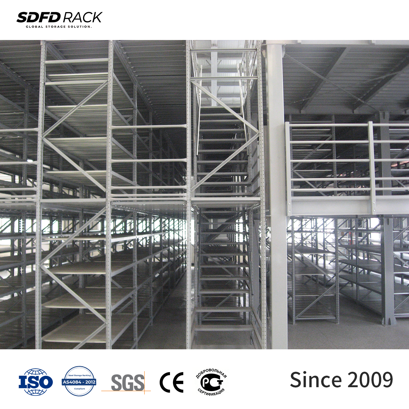 Customized Heavy Duty Steel Mezzanine Floor Rack System CE/ISO9001 Certification Anti-Rust Earthquake-Resistant Features Epoxy