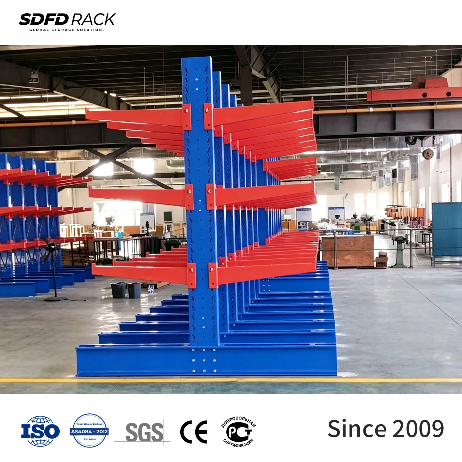 Industrial Cantilever Rack Heavy-Duty Storage Racks Solution for Long-Length Goods Like Pipes and Steel Bars With Adjustable Arm