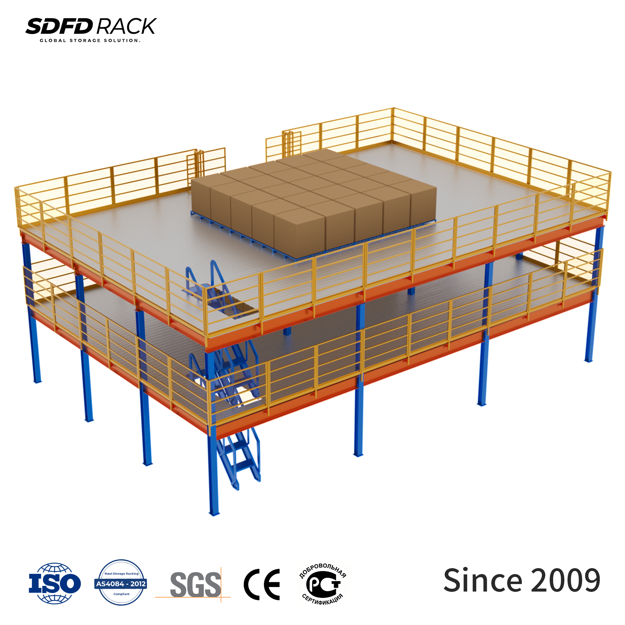 High Warehouse Mezzanine Floor With Stairway Customized Double Layer Space-Saving Heavy-duty Steel Structure Mezzanine Platform