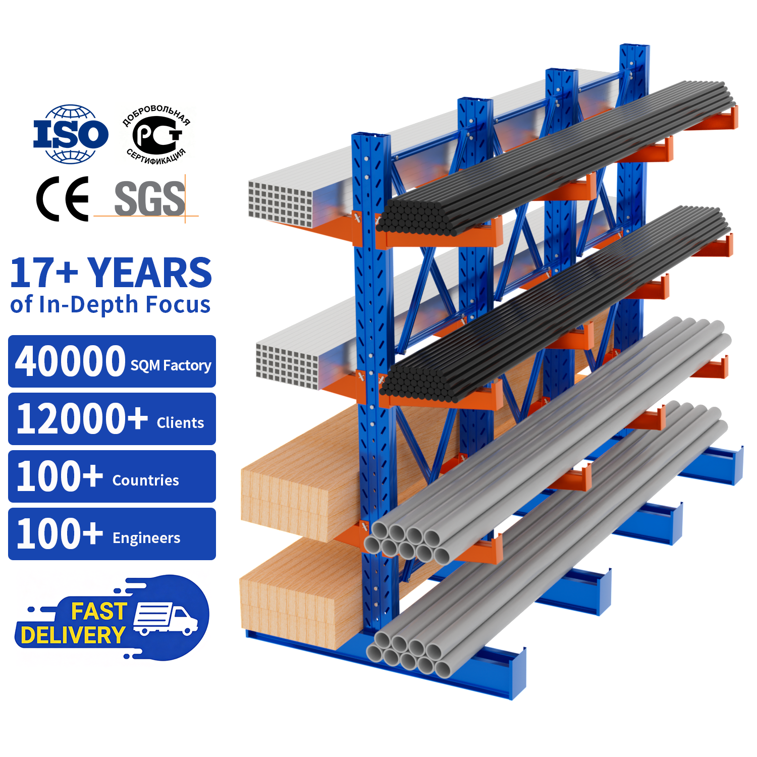 Heavy Duty Cantilever Rack 5-Layer High-Load with Durable Steel Construction for Industrial Profiles Long-Span Storage