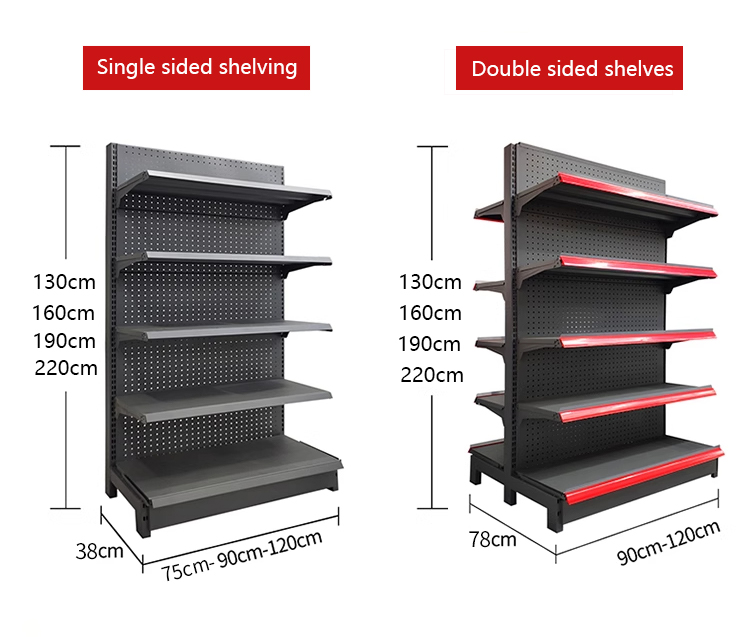 Double-Sided Metallic Light Duty Supermarket Shelves for Shopping Malls and Small Department Stores Display Racks