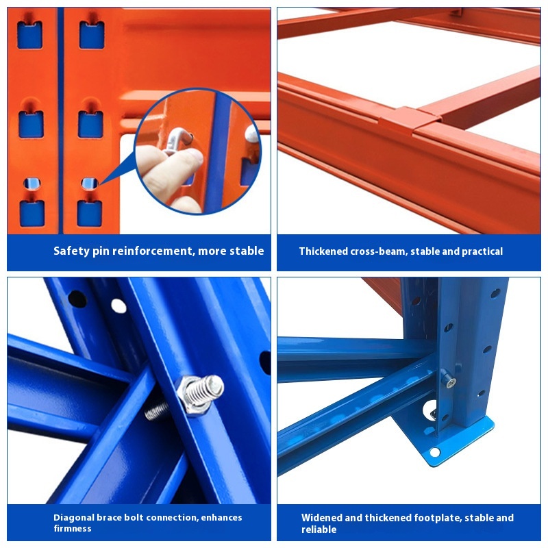 Steel Heavy-Duty VNA Pallet Rack Customizable Freestanding Shelves Galvanized/Powder Coated Surface High-Level Stacking Capacity