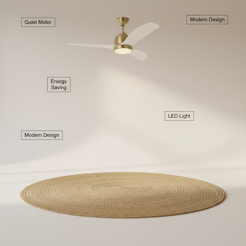 1 20-Inch DC Motor Metal Ceiling Fan 6-Speed Remote Control Dimmable 3-Color LED Light (3000K-6000K) Modern Bedroom