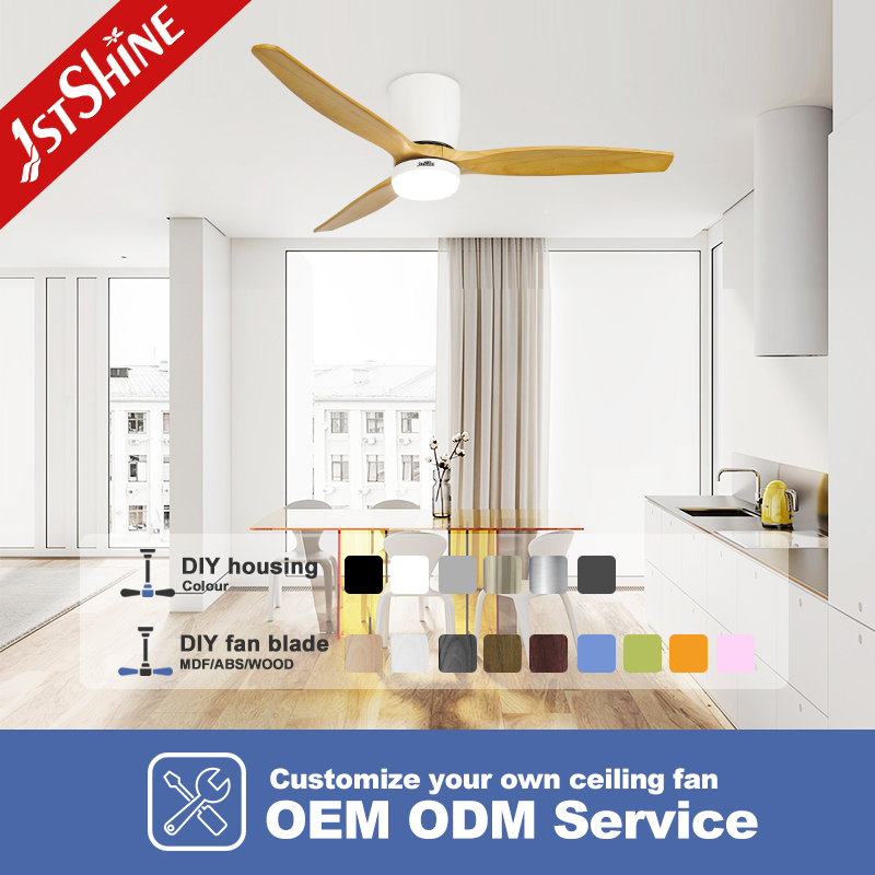 1stshine Low Profile LED Ceiling Fan 3 Wooden Blade Flush Mount Ceiling Fan with Light