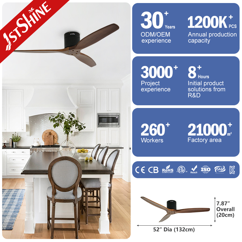 1stshine Ceiling Fan 52 Inches Wooden Blades Flush Design DC Motor Ceiling Fan With Remote Control