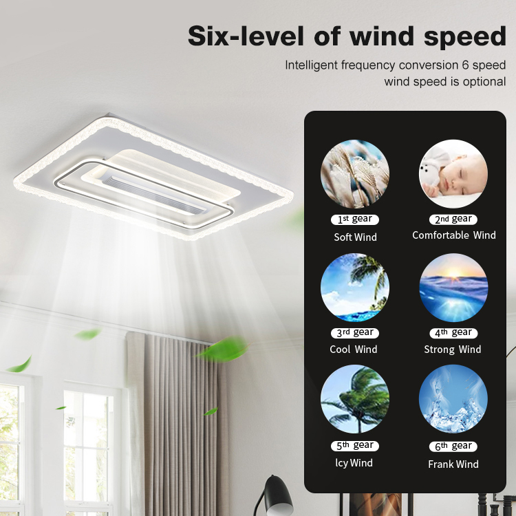 2025 Decorative Square Shape Slient Recessed Bladeless Ceiling Fan With Led Light and Remote