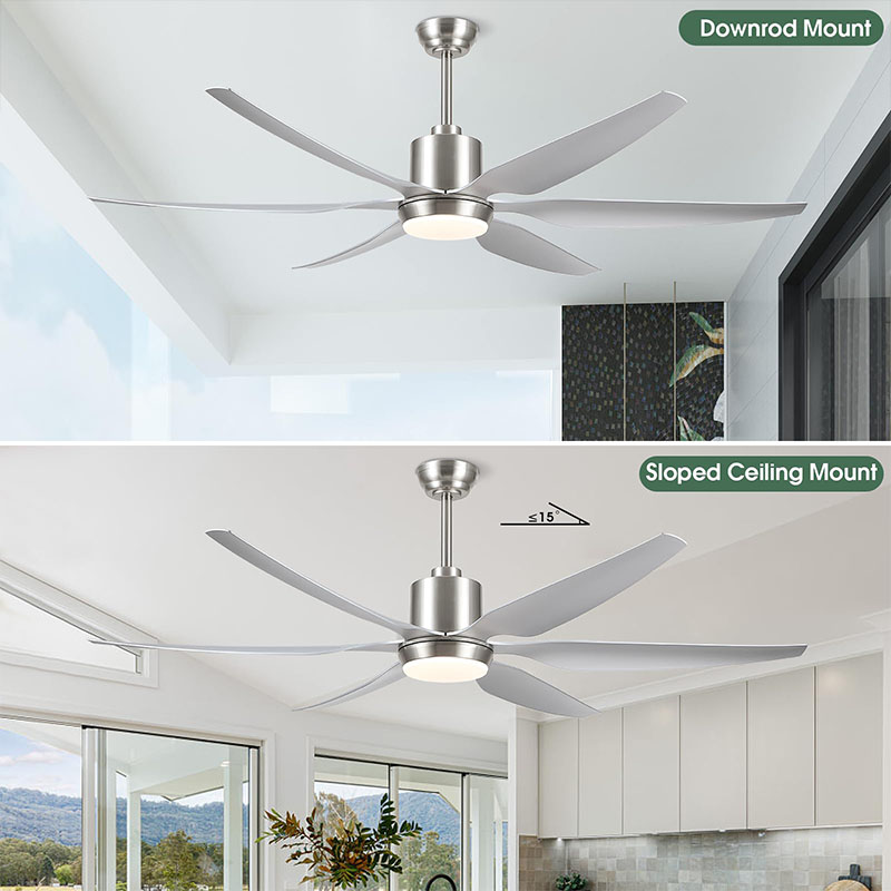 66 Inch Large LED Ceiling Fan and Remote Noiseless DC Motor 6 Speed 6 Blades Modern Black Ceiling Fan with Light