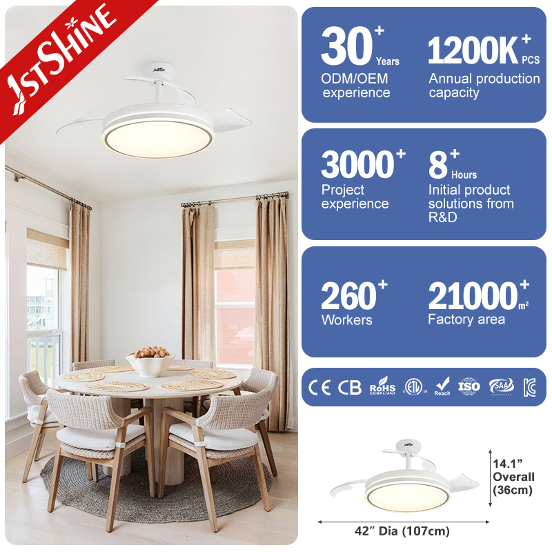 1stshine LED Ceiling Fan 3-Color LED Lighting Ventilador De Techo Con Luz LED Retractable Ceiling Fan with Light