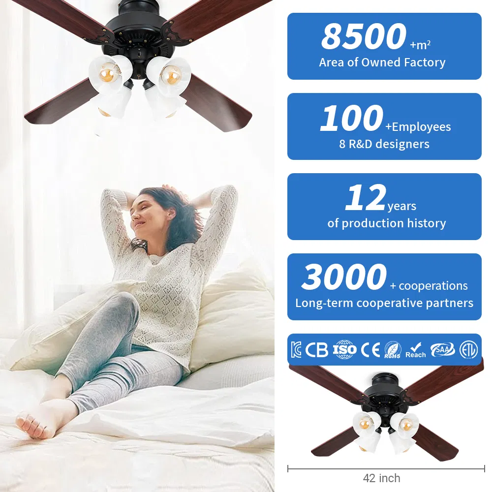 Ceiling Fans with Lights, 42 Inch Low Profile Ceiling Fan with Light and Remote Control, Flush Mount, 3CCT, Dimmable, Quiet Reversible Motor