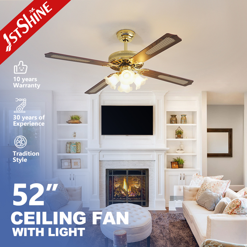 1stshine Ceiling Fan Traditional MDF Blades OEM Color 52 Inches Remote Control Pure Copper AC Motor Ceiling Fan Light