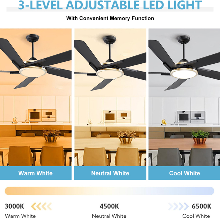 Low Profile Indoor Decorative Reversible DC Motor 60 Inch Matte Black and Gold Modern Ceiling Fan with Light Remote Control