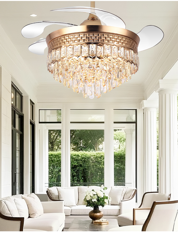 Y120 Luxury Bedroom Crystal Chandelier Ceiling Led Fan Light Luxury Ceiling Fan Led with Light Chandelier Ceiling Light and Fan