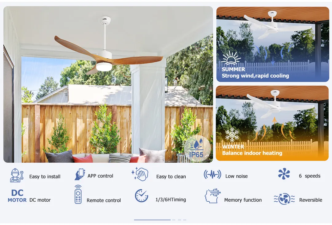 Ceiling Fan Waterproof IP65 Outdoor Smart Control Black Ceiling Fan With ABS Blades