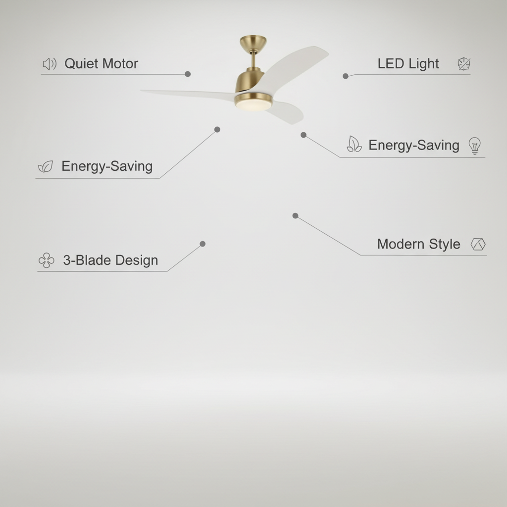 1 20-Inch DC Motor Metal Ceiling Fan 6-Speed Remote Control Dimmable 3-Color LED Light (3000K-6000K) Modern Bedroom