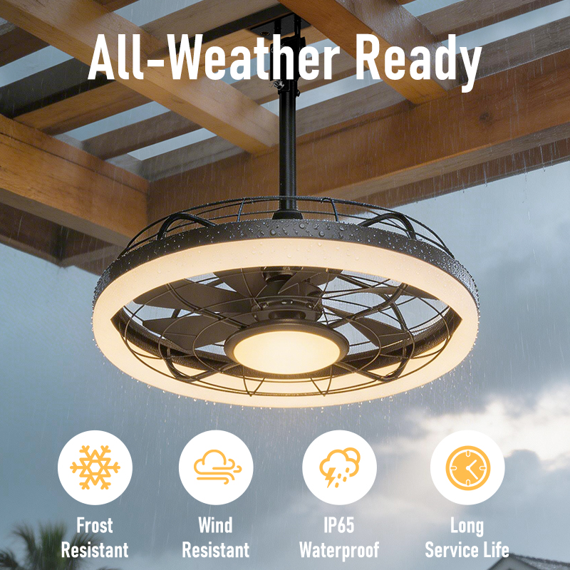 20 Inch Outdoor Caged Ceiling Fan with Light Waterproof Smart RGB 3CCT Reversible Dimmable LED Hanging Fan for Patio Gazebo