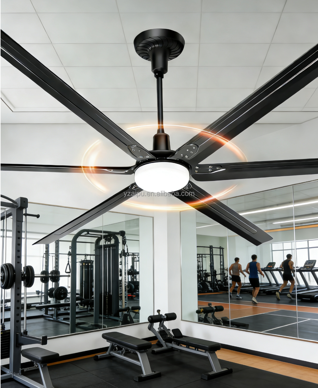 Smart LED 8ft 100 Inch 2.5m Commercial Ceiling Fan 6 Blades Reversible Quiet Operation App Remote Control 100% Copper Motor