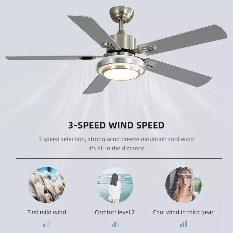 Popular Styles Decorative Indoor 52 Inch 5 Blades Reversible Motor Modern Led Ceiling Fan With Light