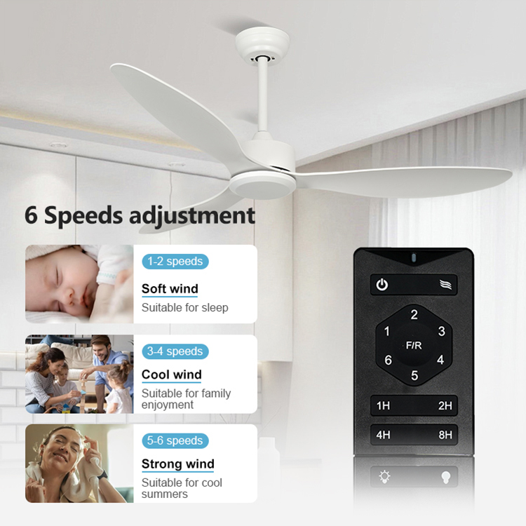 Mute Interior Office Home Remote Control White Black Modern 52 Inch White Black Ceiling Fan Without Light